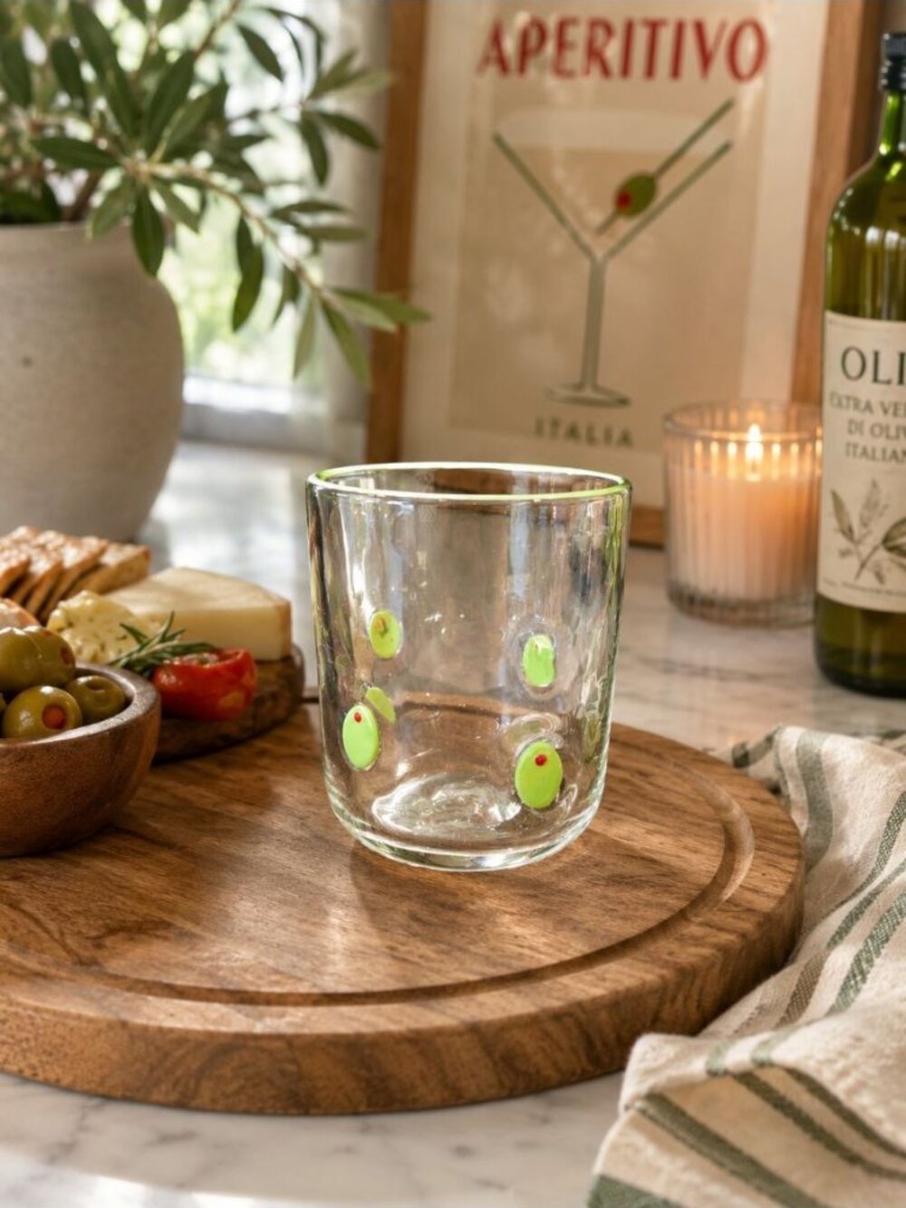 New Olive Martini Green Cocktail Barware Beverage Drinking Glass Cup Tumbler
